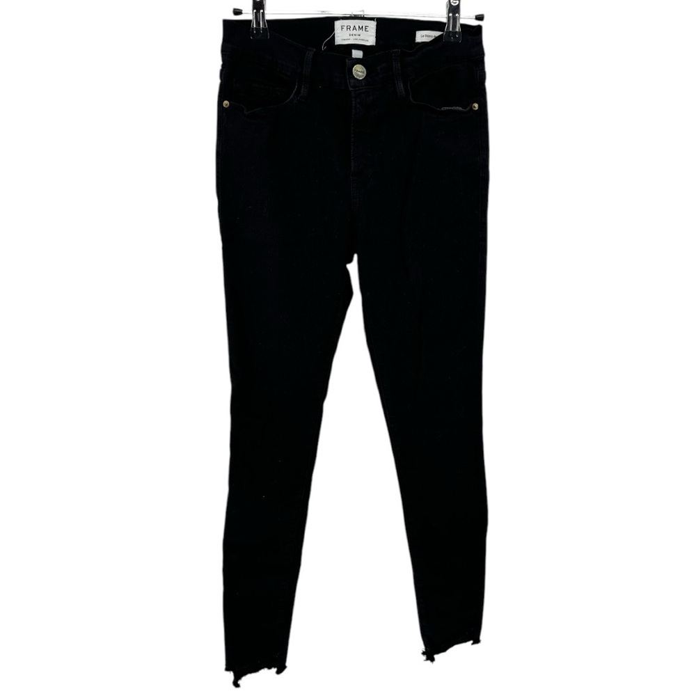FRAME Le Skinny de Jeanne Raw Hem Mid-Ride Jeans size 27 Film Noir Black